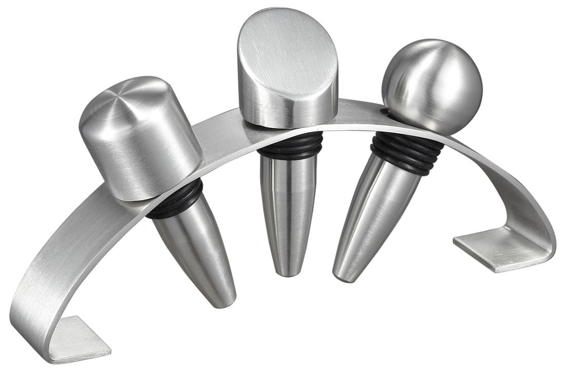 Visol Products Barlow Stainless Steel Wine Stoppers with Arched Stand, Chrome