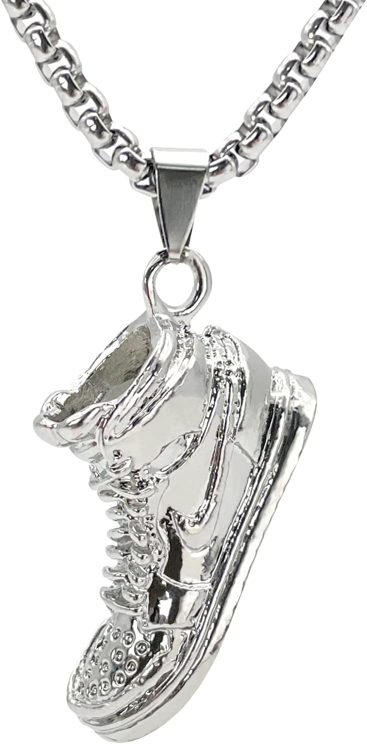 KONFENNecklace for Men Women, Stainless Steel Shoe Pendant Chain 70cm, Mens Sneaker Necklace Hip Hop Punk Birthday Jewelry Gift for Man Women for Boys Girls Unisex (Red/Silver)