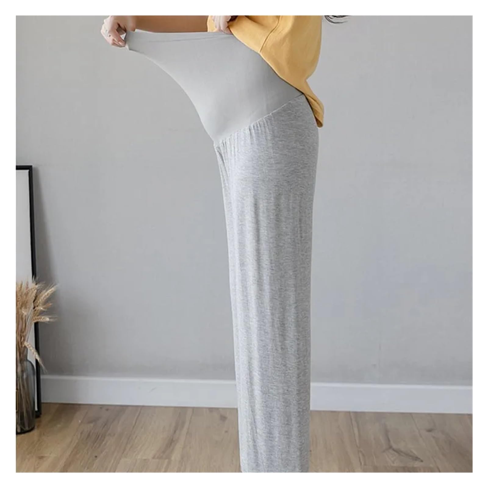 Pantalones de Maternidad de Verano, Pantalones de Seda Helada, Ropa de Maternidad de Verano, Pantalones Anchos, Ropa Exterior Fina, Pantalones Holgados con Pliegues(Grey,M)