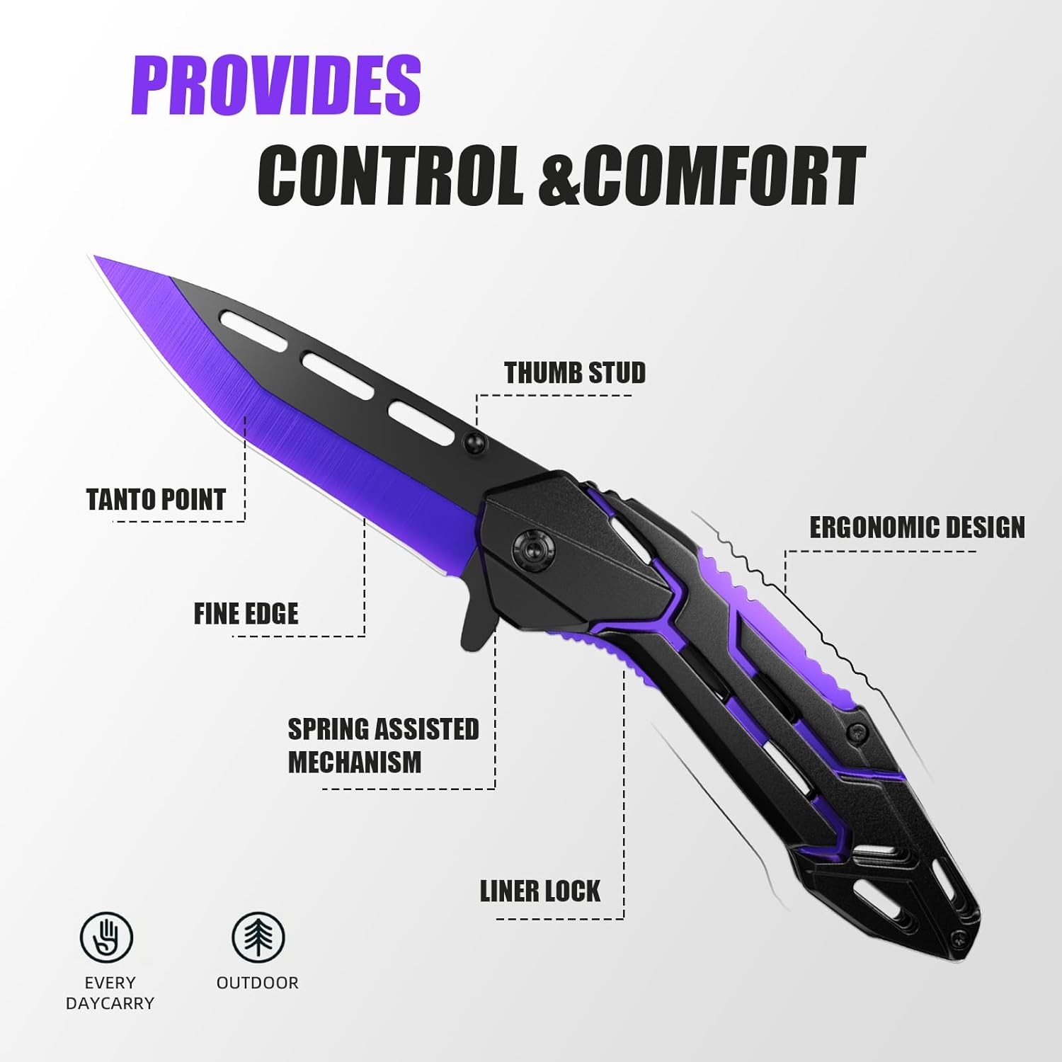 Pocket Knife for Men Women, EDC Knives, Cool Gadgets Tool for Outdoor, Survival Camping Hiking, Gifts for Him Dad Husband Wife, Stocking Stuffers Gifts for Him and Her (Purple)