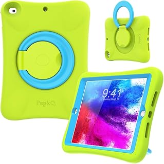 PEPKOO Kids Case for iPad 9th 8th 7th Generation 10.2 inch 2021 2020 2019 – Lightweight Flexible Shockproof, Folding Handle Stand, Full Body Boy Girl Cover for Apple iPad 9th 8th 7th Gen, Green Blue