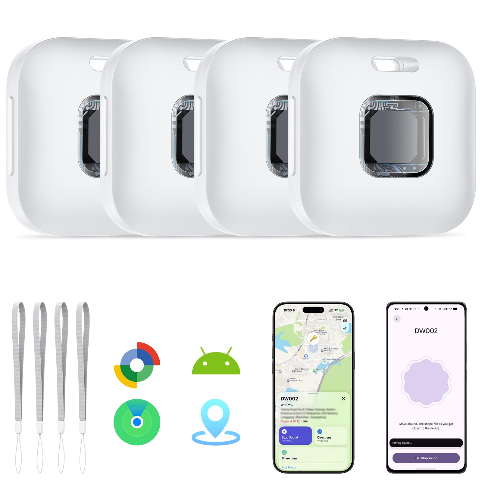 Hoxe Tracker Tags 4 Pezzi, Bluetooth Smart Tag Trova Oggetti Compatibile con iOS & Android, Localizzatore Chiavi per Borse/Zaini/Bagagli