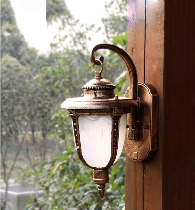 Inzyla Bronzen, Indoor En Outdoor Waterdichte Muur LantaarnEuropese Stijl Wandlamp Retro Pastorale Wandlampen Villa Binnenplaats Lamp Balkon E27 Ingebouwde Wandkandelaars Met Glazen Lampenkap photo 3
