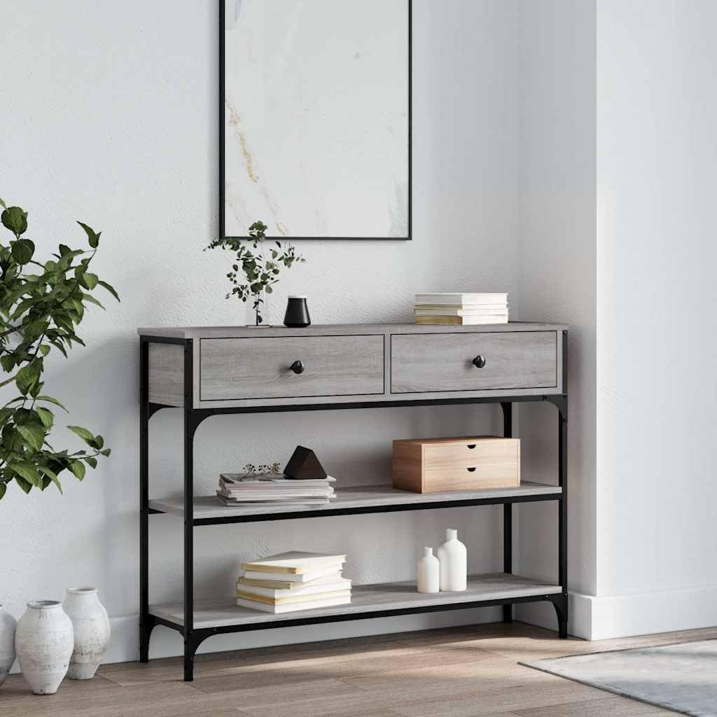 Mesa consola Sonoma gris de 100x25 cm para pasillo y entrada estrecha con estructura de metal