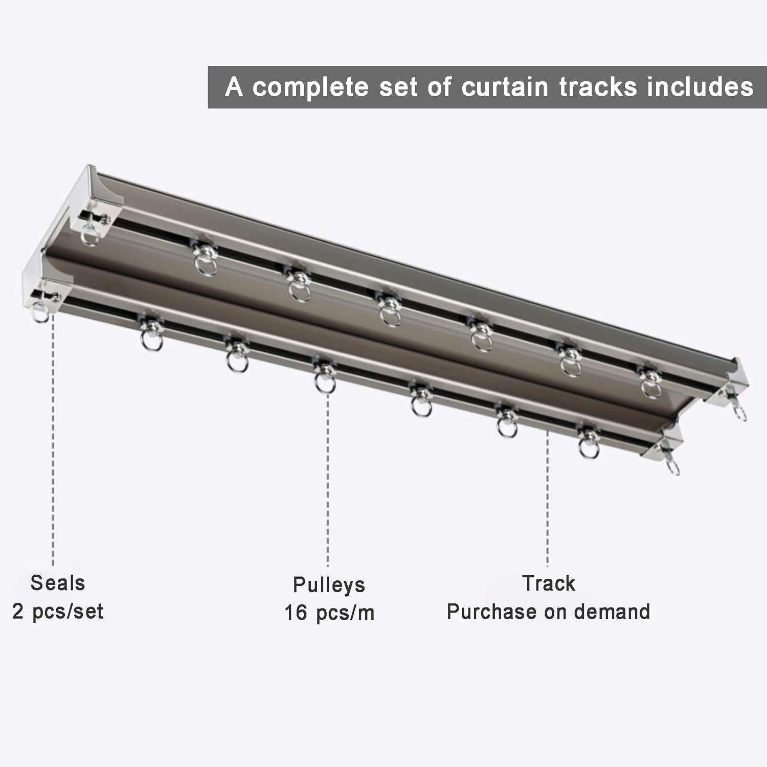 Heavy-Duty Aluminum Ceiling Curtain Track System, Silent Sliding Room Divider Rail, Double Track Curtains, 160cm (5.2ft) Durable Curtain Rod for Home Décor