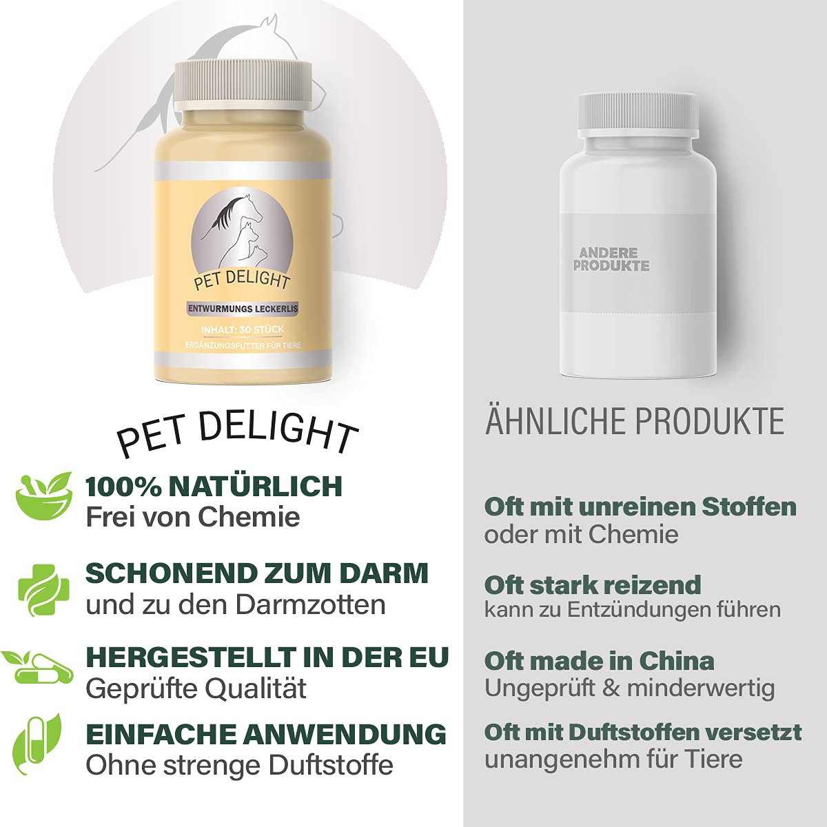 Pet Delight 2 Packungen Sparpaket Wurm Leckerlis, das pflanzliche Mittel für Hunde und Katzen als natürliche Wurmkur - Hund + Katz & Vögel - Animal & Dog Dewormer, Wurm