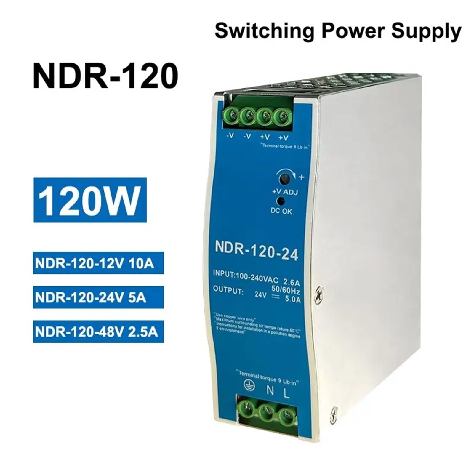 Alimentatore industriale 1PCS 12V 24V 48V NDR120W 100-120VAC/180-240VAC(NDR-120W-24V 5A)