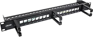 Inline Patchfeld 16-Fach Keystone, 19" 1HE, mit 3 Kabelbügeln, Leerpanel für Netzwerk & Multimedia, Rackmontage, Schwarz, 76822B