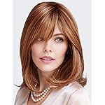 TISHINING Short Orange Mixed Auburn Highlight Bob Wigs for White Women with Bangs Straight Ombre Orange Wig with Dark Roots Shoulder Length Heat Resistant Synthetic Hair Wig for Cosplay Party