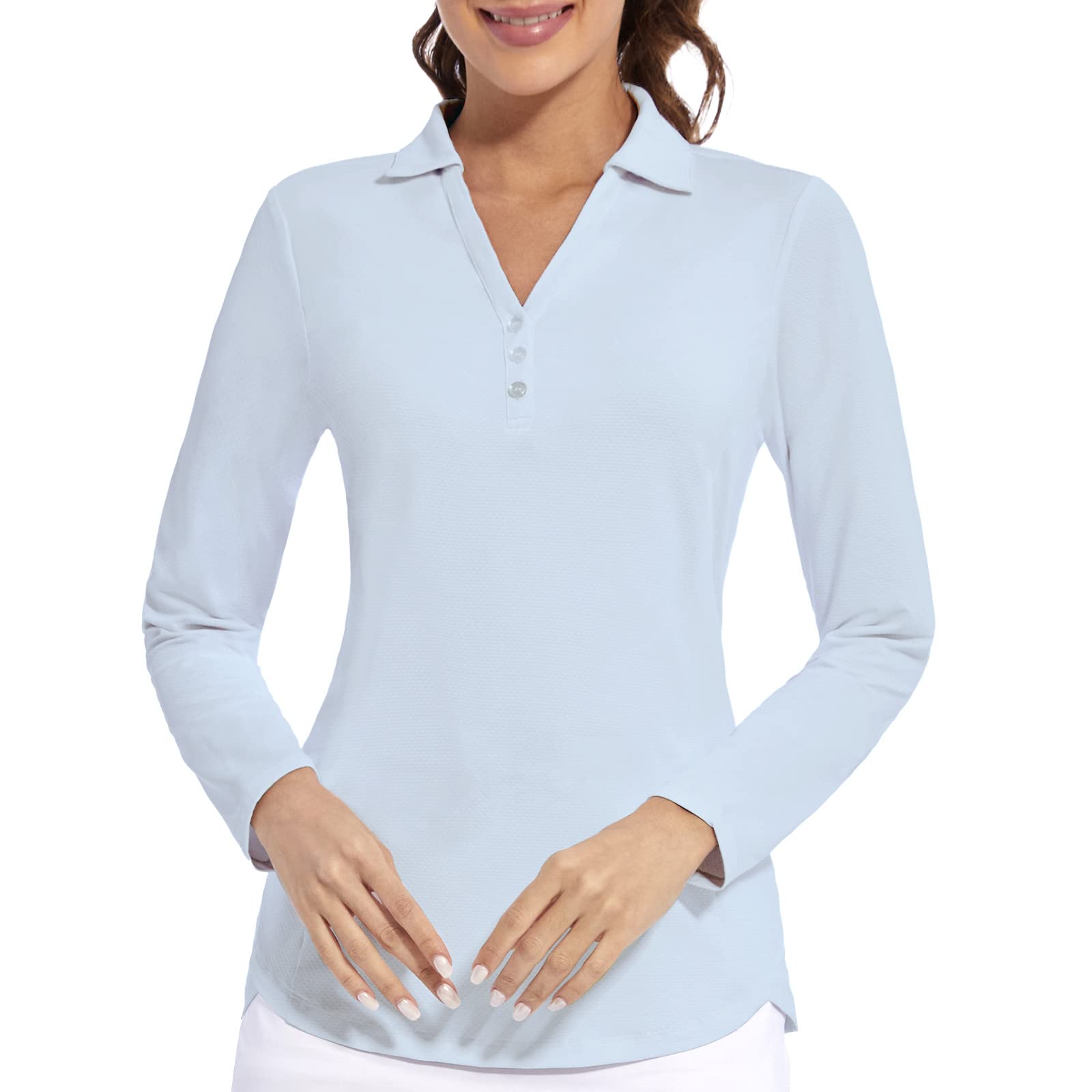 Women's Polo Shirt 3/4 Long Sleeve Golf Quick Dry T Shirts UPF 50+ Athletic Casual Work Shirts Tops for Women Small Long Sleeve-light Blue