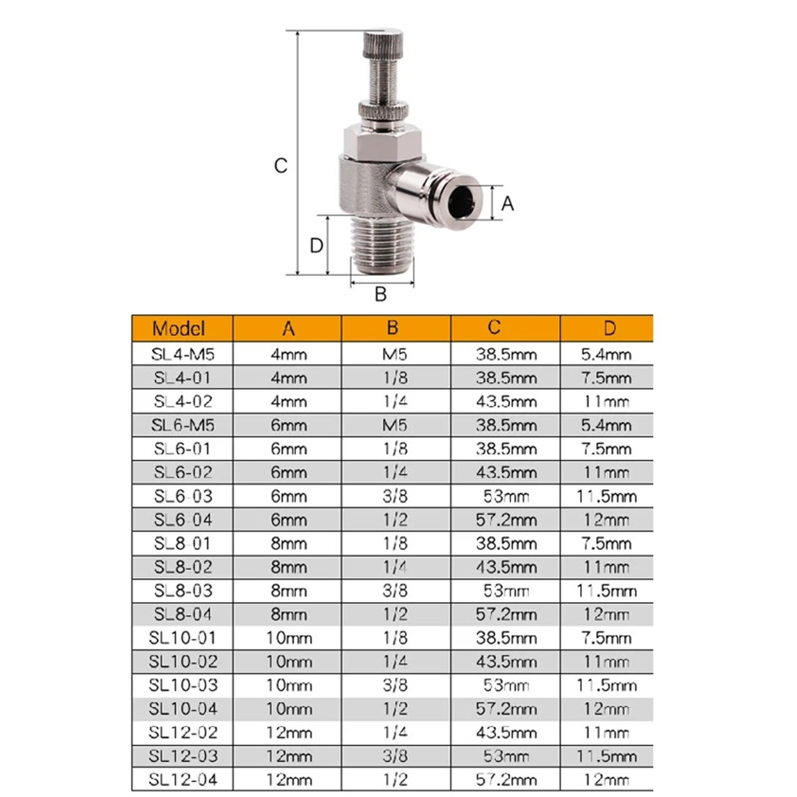 Valvola di regolazione SL 304 in acciaio inossidabile Connettore rapido pneumatico in metallo 4 6 8 mm 1/8 1/4 3/8 Raccordo for tubo flessibile 1 pz(SL6-m5 (6mm-M5))