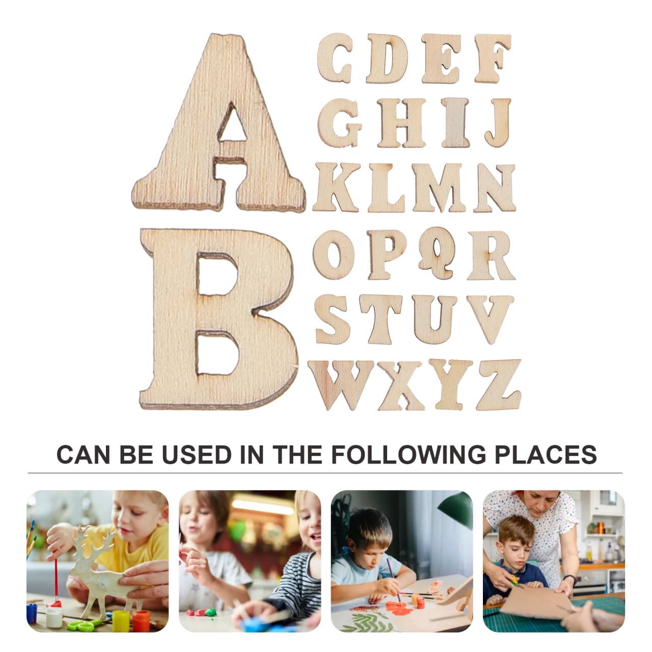 ULTECHNOVO 200Pcs Wooden Alphabet Letters for Crafts 0.59In Natural Wood Slices DIY Scrapbooking Embellishments Educational Toy Decor - Image 3