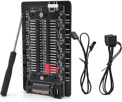 Miniatura 6 de ARGB Fan Hub 10 puertos, divisor de ventilador ARGB 5V/3Pin para control de placa base de fuente de alimentación SATA, 4 placas traseras magnéticas.