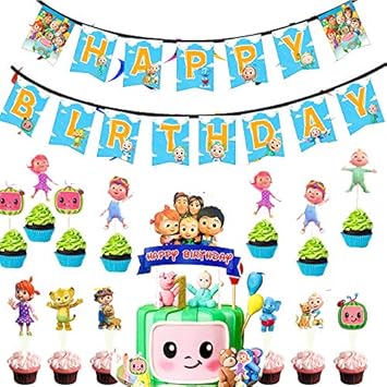 BAIBEI Regalos Decoraciones para fiesta de cumpleaños Cocomelon Cupcake Toppers Favores de fiesta para cumpleaños Decoraciones para baby shower, 26 piezas