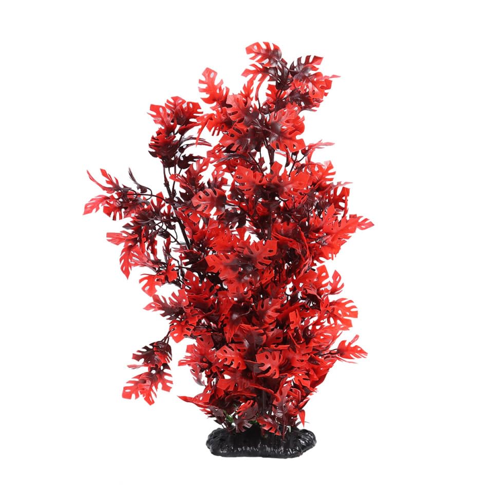 Artificial Aquarium Plants Plastic Fish Tank Decorations Lifelike Red Leaf Fake Grass Ornament for Fresh and Salt Water Tanks 14.37X3.94X2.76In