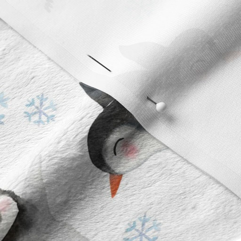 Spoonflower Fabric - Winter Penguins White Penguin Snow Animal Holiday Christmas Watercolor Printed on Minky Fabric by The Yard - Sewing Baby Blankets Quilt Backing Plush