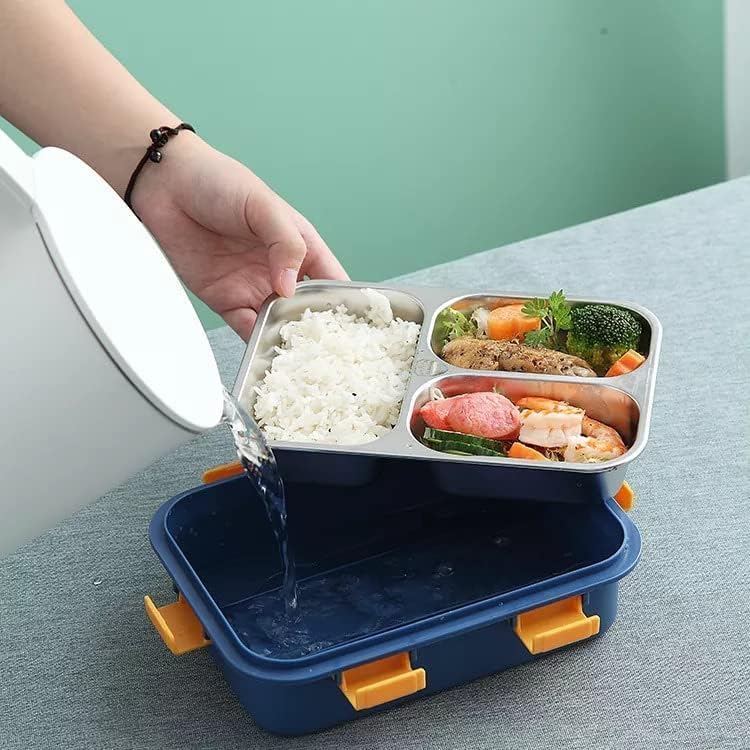 Image of Stainless Steel Lunch Box, 3 Compartment, Airtight| Leak-Proof, for School, College, Office - 750ml