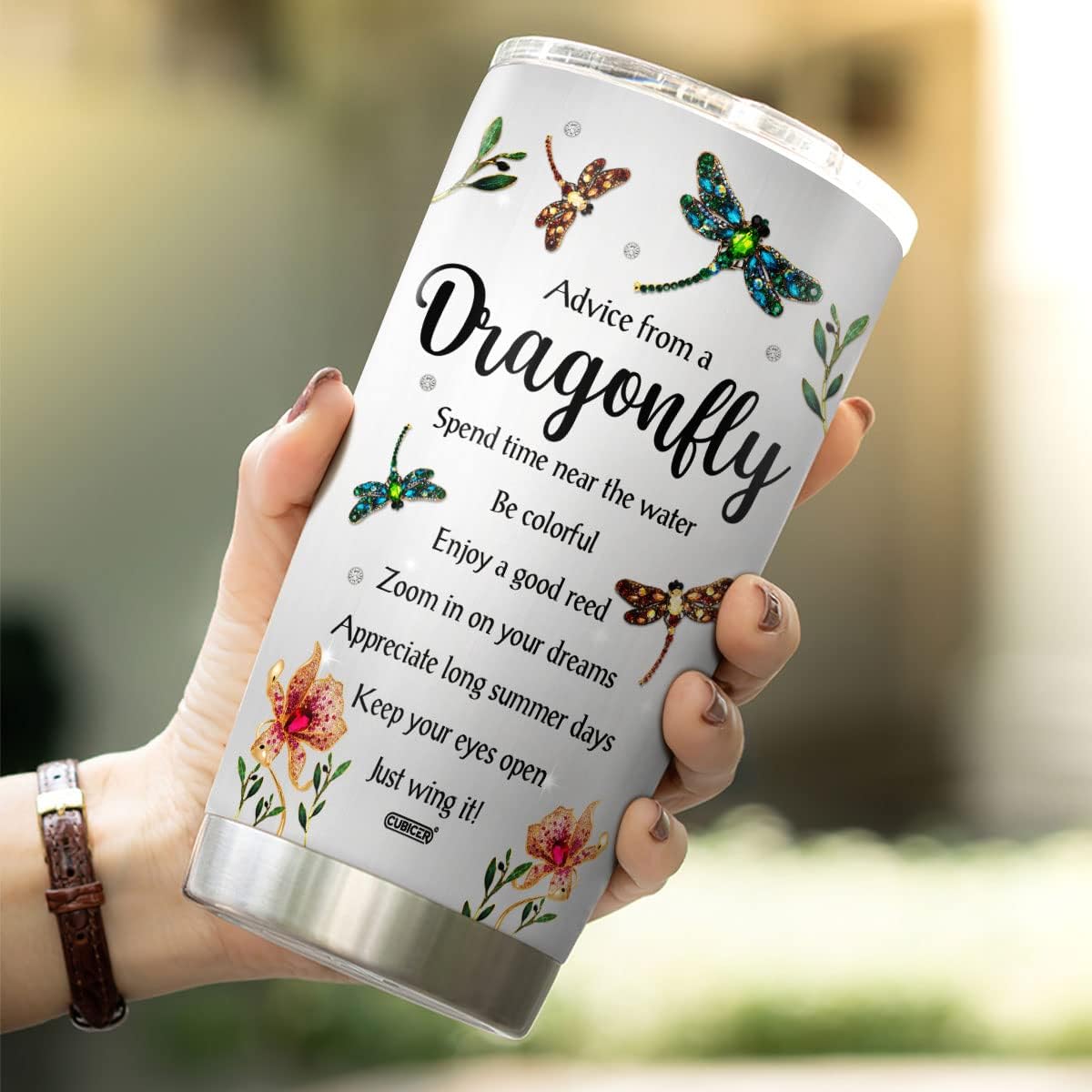 CUBICER Dragonfly Jewelry Style Tumblers Coffee Stainless Steel Tumbler 20 Oz Cup Mug Dragonfly Glasses Drinking Insulated Travel Mugs Dragonflies Gifts For Women On Birthday - Image 5