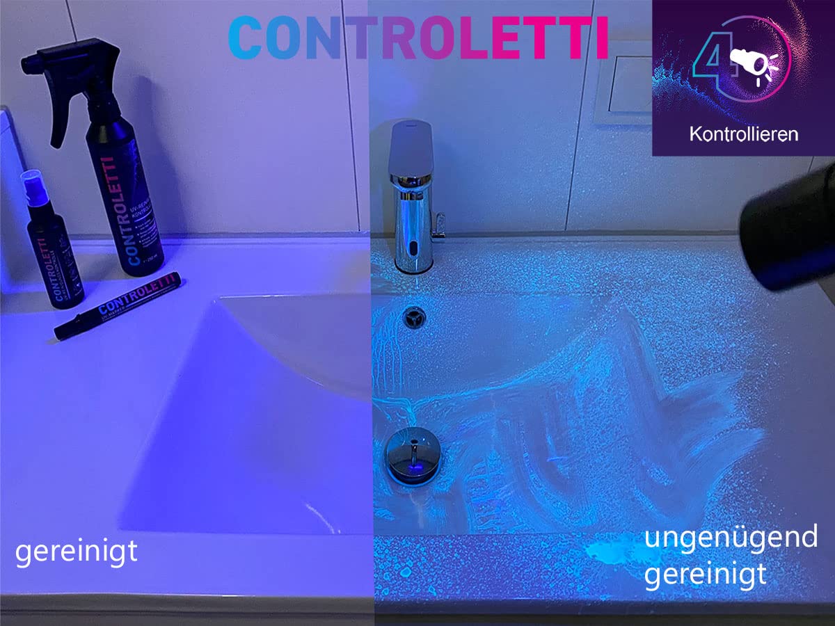 Controletti UV Reinigungskontrolle - Schwarzlicht Hygienetest zur Hygienekontrolle von Flächen (Solo Set)