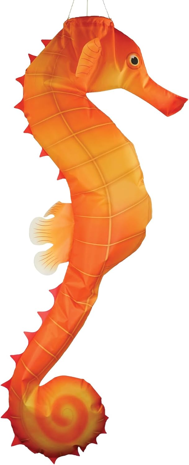 In the Breeze 5207 — 40-inch Seahorse 3D Windsock — Realistic Sea Life Windsock for Homes, Gardens, Classrooms with Brightly Printed Graphics