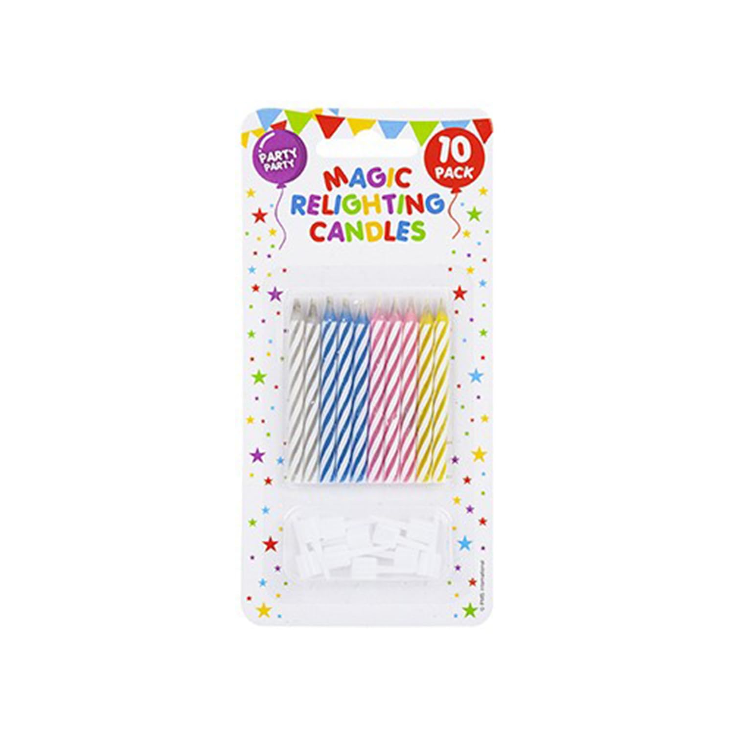 PMS Relighting Birthday Cake Candles with Holders Assorted Colours