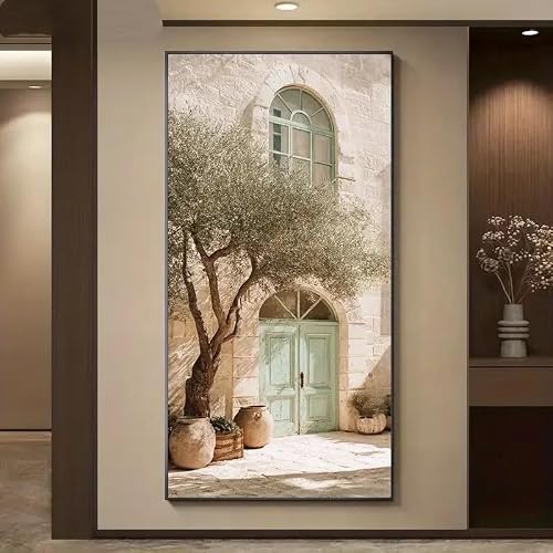 SDVIB Modern Minimalist Canvas Painting - Olive Tree & Arched Doorway Wall Art Print, Frameless Wall Decor Home Room Decor(30x60cm/ Frameless)