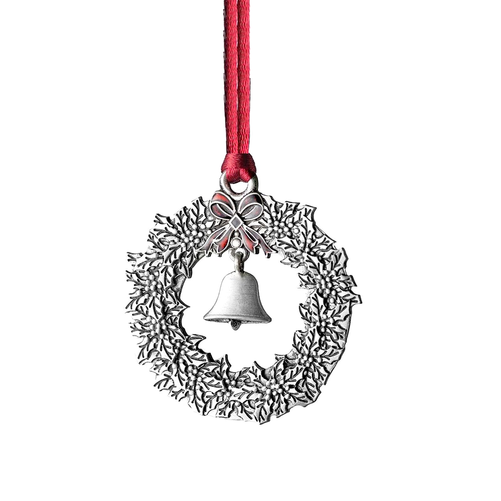 Zueyen Decoración de árbol de Navidad de peltre sólido, adorno de árbol de Navidad, colgante de manualidades para Navidad, fiesta festiva, decoración de vacaciones (corona de flores y campana)