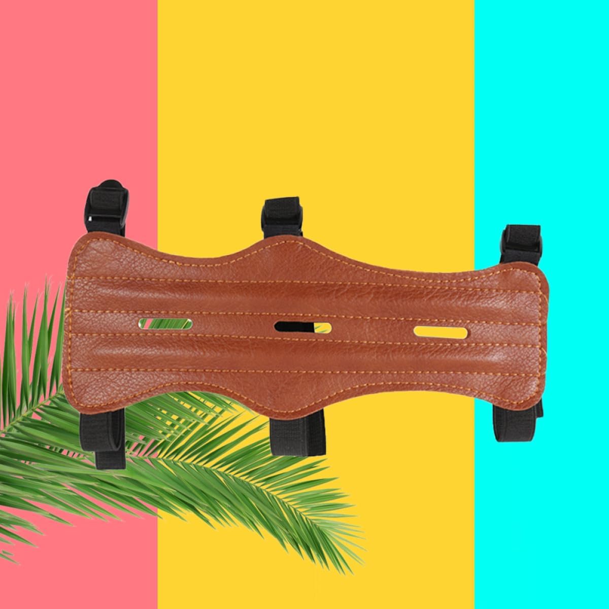 Adjustable Arm Guard Protective Gear PU Leather Strap Armband with Triple Buckle for Recurve Hunting Outdoor Use (Brown)