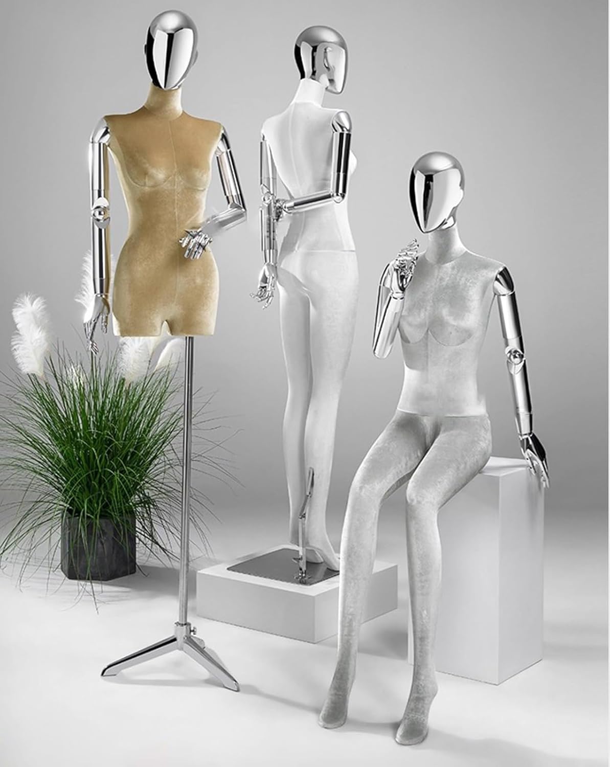 Clothing Store Velvet Electroplating Human Body Retail Mannequins Torso, Adjustable Height 60.62-78.74In Manikin,Brown