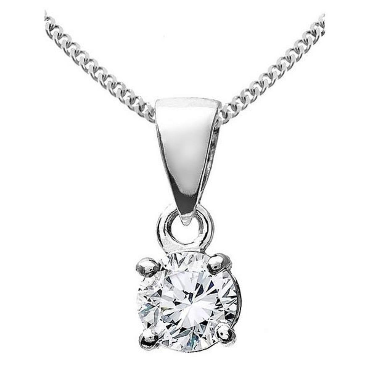 Dellis 92.5 Sterling Silver with Round Shape Diamond Sparkling Zirconia Pendant & Chain Set Lovely Gift - Silver Pendant & Chain Set for Womens & Girls