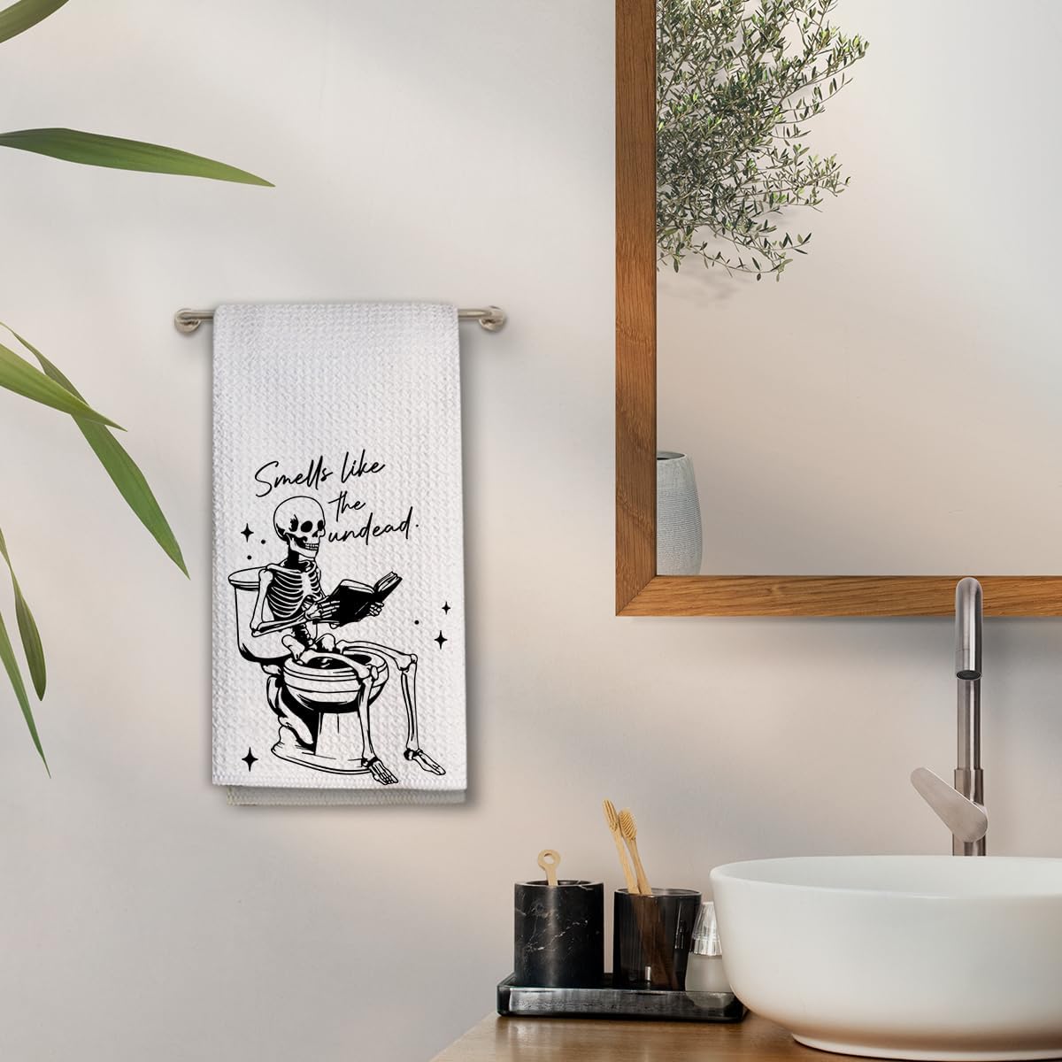 Funny Spooky Halloween Hand Towels for Bathroom,1 PCS Smells Like The Undead Kitchen Towels, Gothic Home Decorative Towels for Skull Gifts, Funny Dish Towels for Owners Housewarming - C16 - Image 8