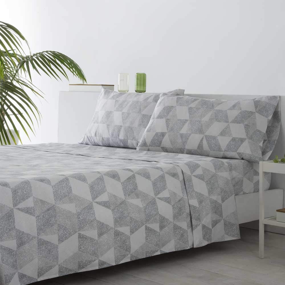 COTTON ARTean Juego sábanas Cama 150 Microfibra cepillada CUDILLERO Gris | Incluye 4 piezas: encimera, bajera ajustable, 2 fundas de almohada. Certificado OEKO-TEX