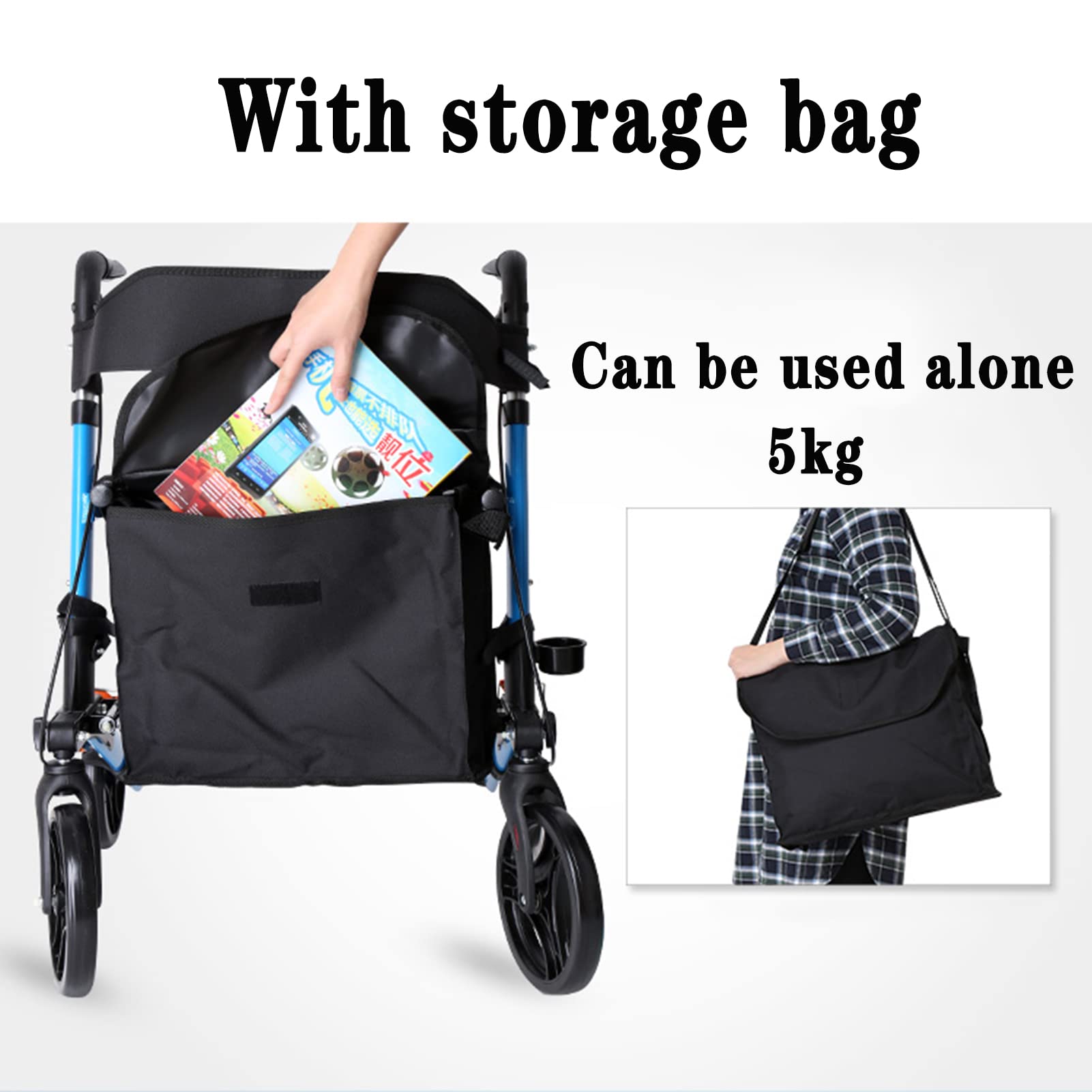 Borsa per la Spesa e Freno Telaio in Lega di Alluminio Deambulatore ergonomico Leggermente Pieghevole