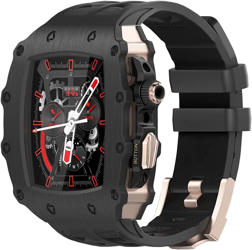 BIK Watch Case Strap Combo，For Apple Watch 44mm Series 6 5 4 SE 45mm Series 9 8 7，For iWatch Band Luxury Modification Kit Set