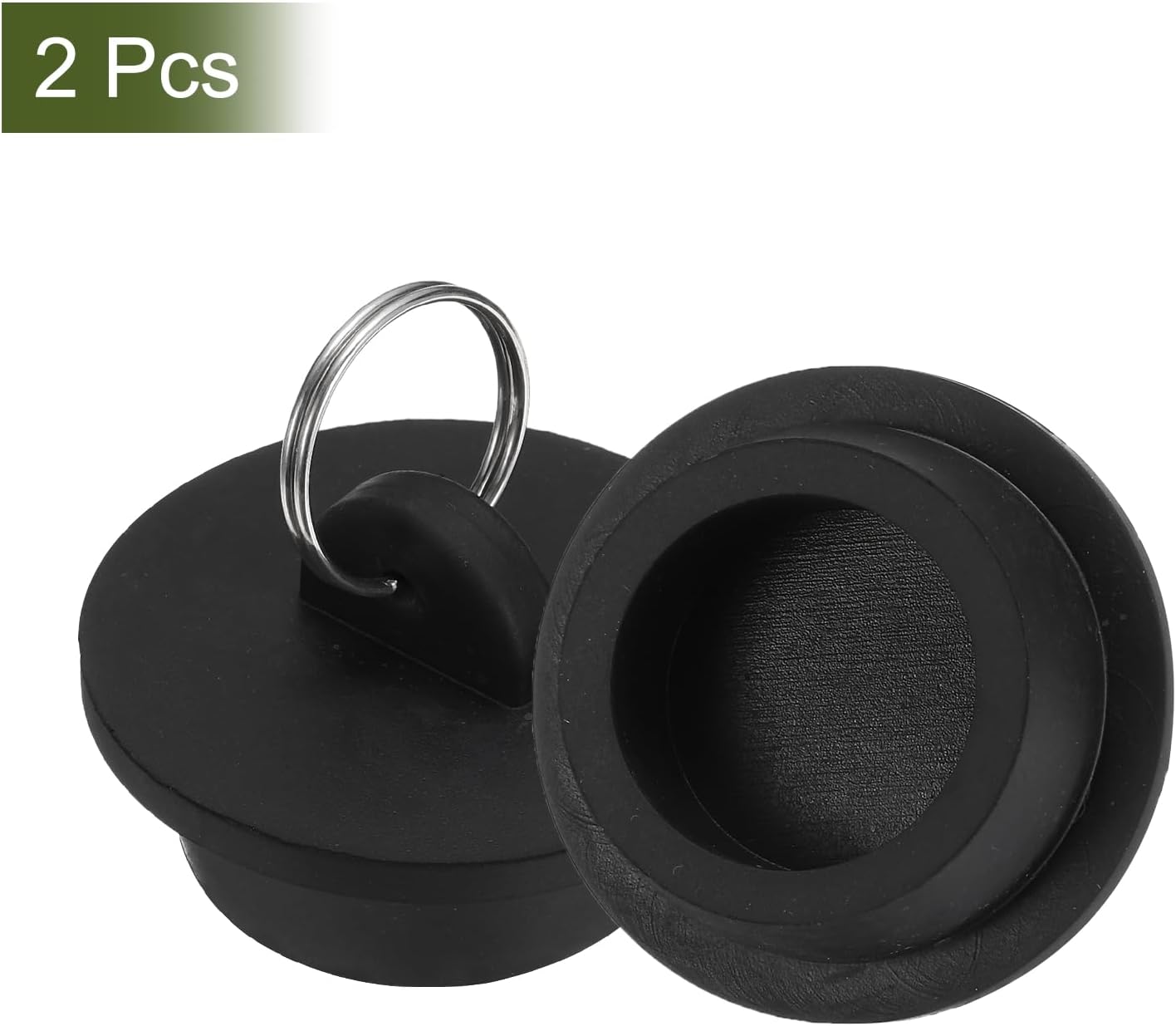 uxcell 2Pcs Tub Stoppers, Rubber Bathtub Stoppers 1-3/8" Kitchen Sink Drain Stopper, Bathroom Drain Plug with Pull Ring and 15" Stainless Steel Beaded Chain, Black