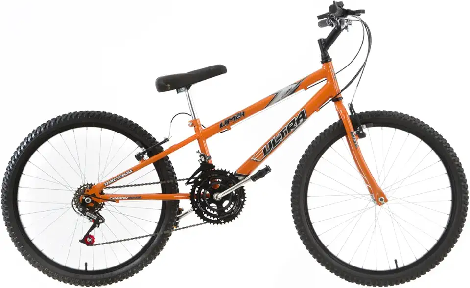 Bicicleta de Passeio Ultra Bikes Esporte Rebaixada Aro 24 Reforçada Freio V-Brake – 18 Marchas Laranja