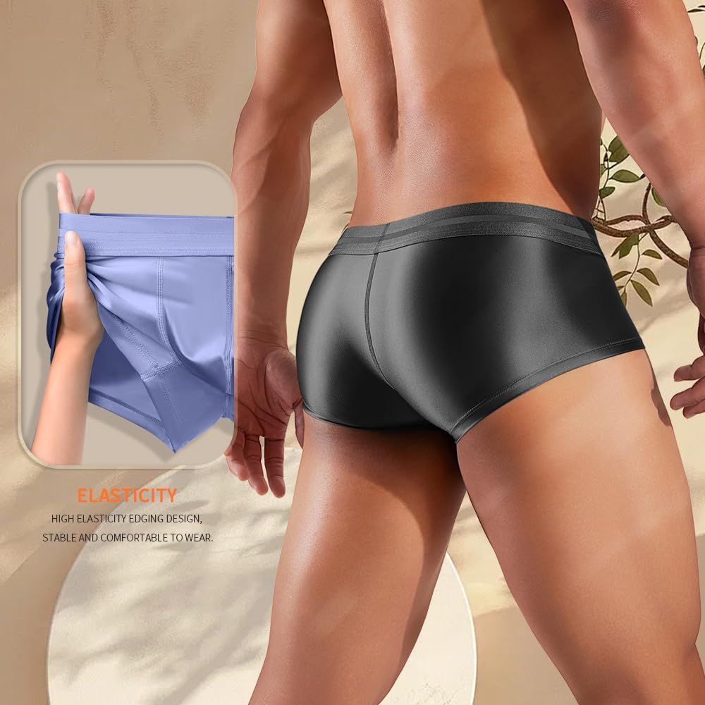 Hgn Men's Ice Silk Boxer Briefs - Cool, Sweat-Resistant Underwear,Breathable Mesh,Flexible Waistband, 4-Pack Comfort Briefs