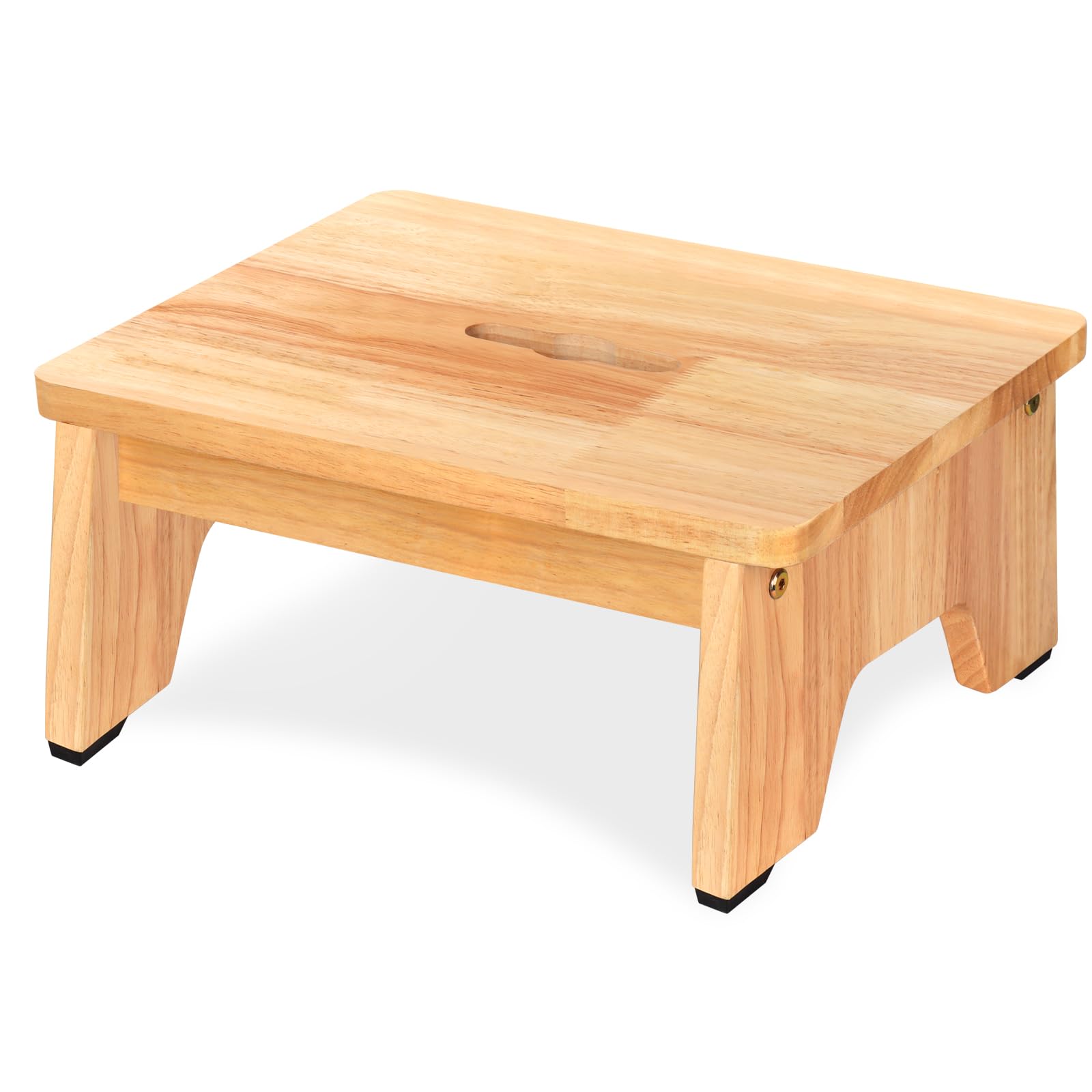 Taburete de madera para adultos y personas mayores con patas de goma antideslizantes, soporte de pie de madera portátil para baño, cocina, mesita de noche y más (16 cm, roble)