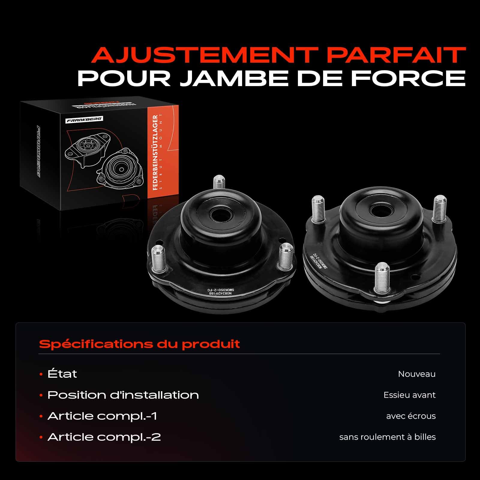 Frankberg 2x Support d'amortisseur d'essieu avant 48609-0K040