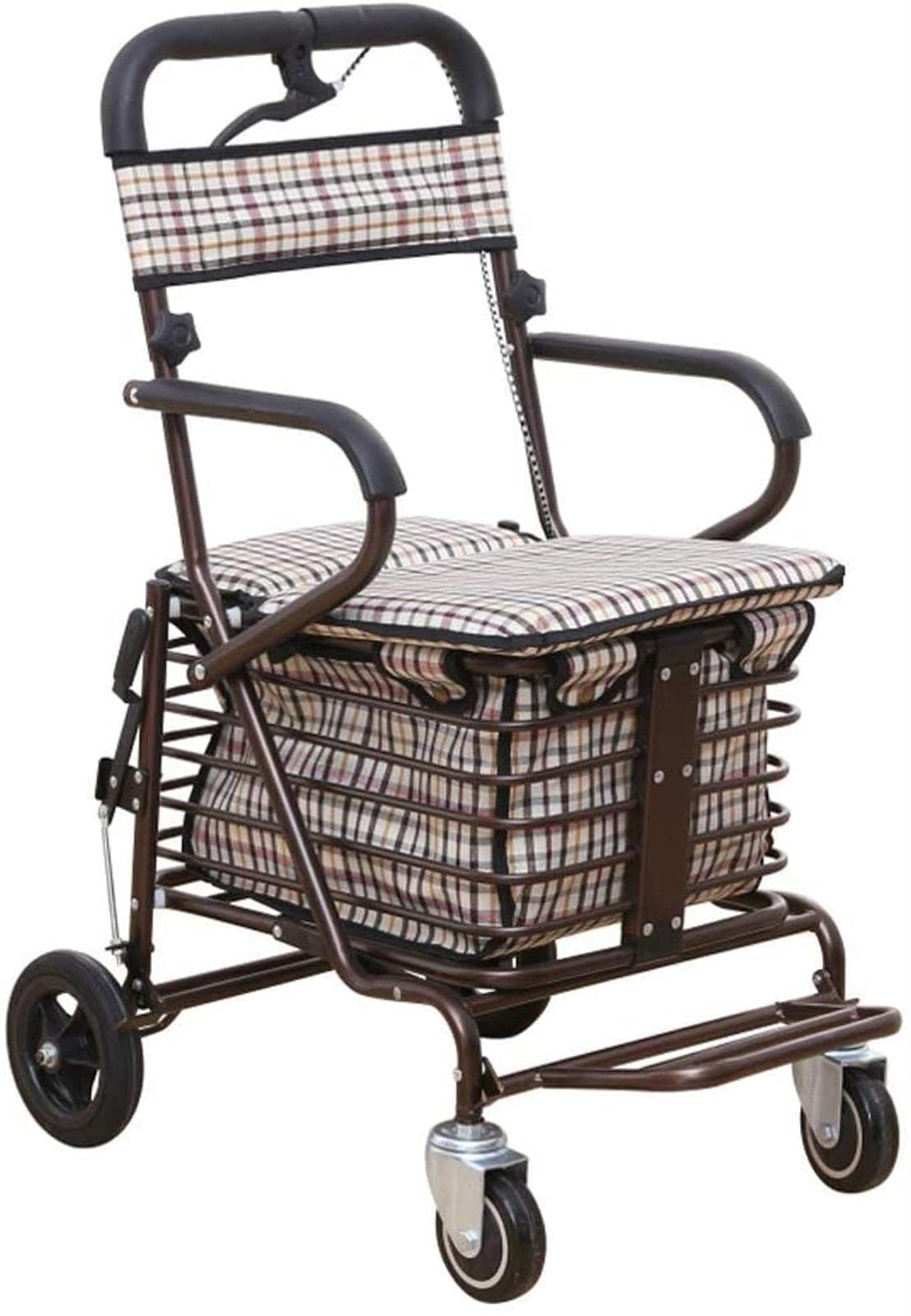 Rollator Walker - Carrito de la compra para ancianos, andador, casual con asiento, plegable ajustable de tres pasos, cuatro ruedas de alta capacidad