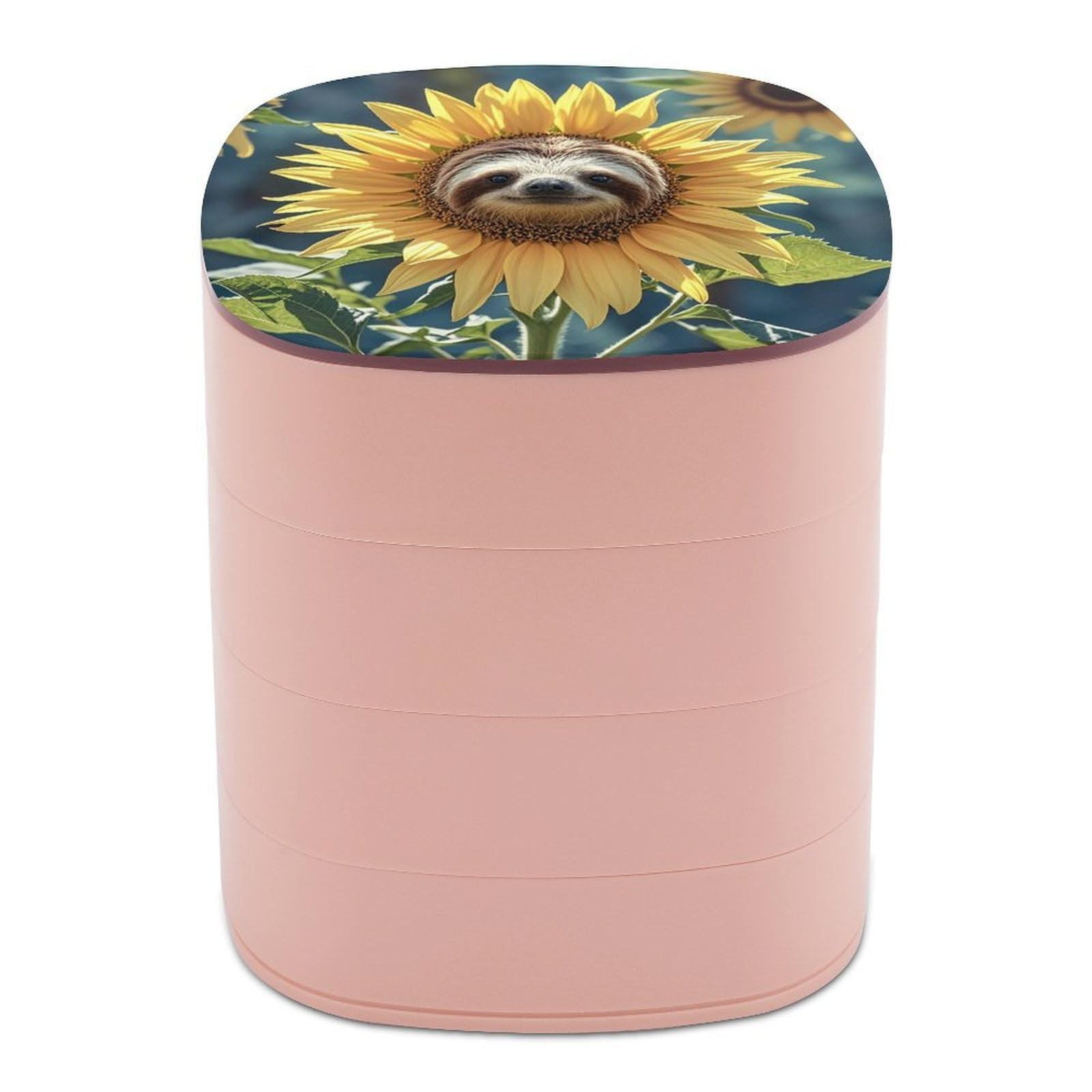 LZQPOEAS Sloth Sunflower Jewelry Box with Mirror 4-Layer Rotating Travel Jewelry Case Small Jewelry Organizer Portable Jewelry Storage Box Rings Stud Necklaces Earring Holder for Women