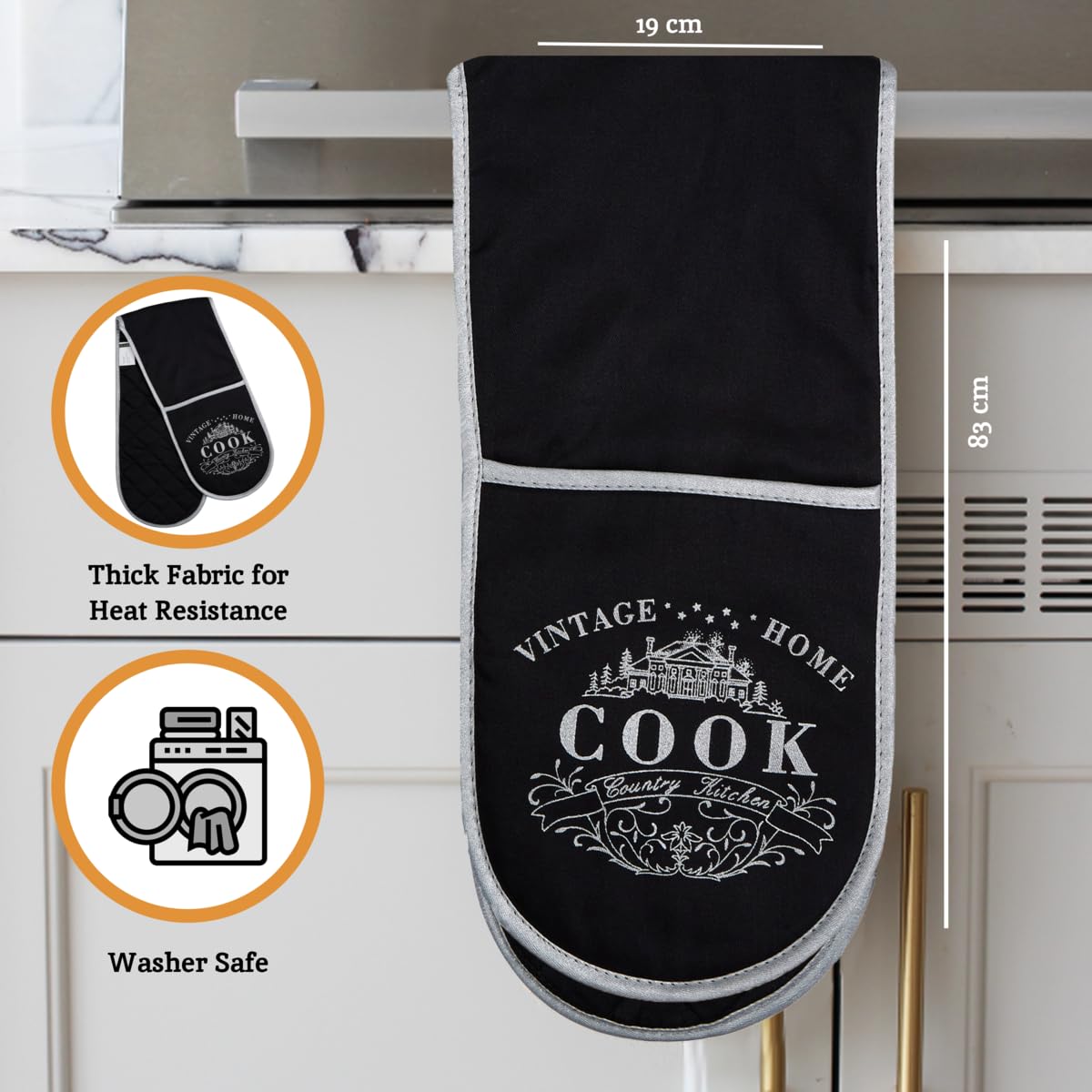 Premier Housewares Podwójna rękawica do piekarnika, Vintage Home Black Edition, na zewnątrz: 100% bawełna