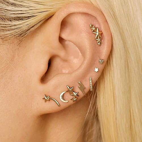 Miniatura 2 de MYEARS Aretes de oro para mujer, chapados en oro de 14 quilates, pequeños, simples, hechos a mano, hipoalergénicos, para uso diario, en el mundo de