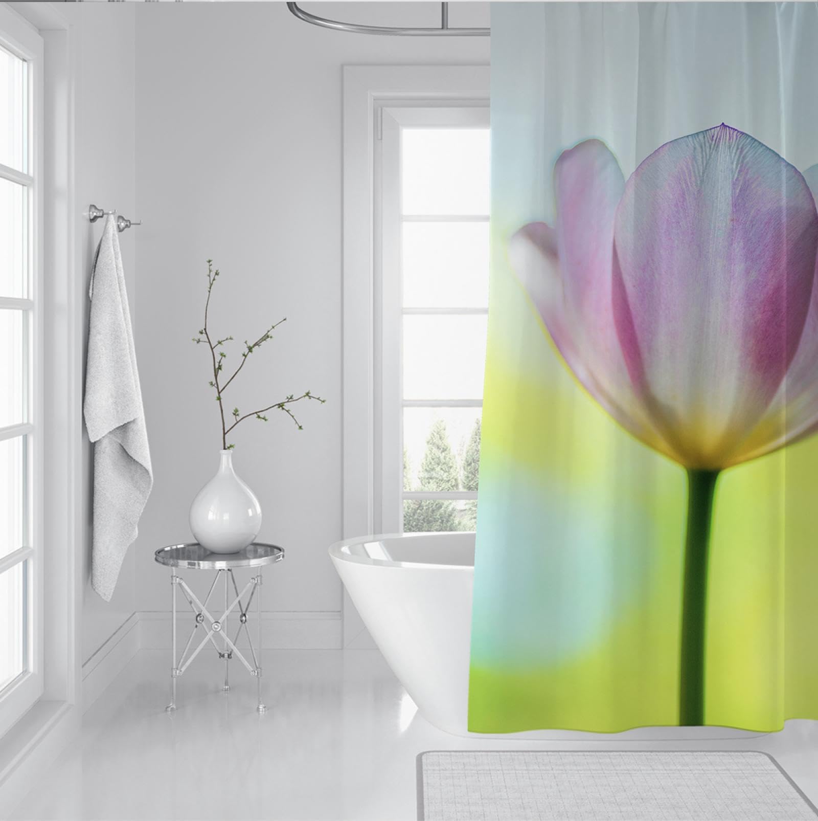 Kwiatowa zasłona prysznicowa zielony kwiat tulipan zasłony łazienkowe ochrona prywatności w stylu hotelowym zasłony prysznicowe zestaw 200 x 180 cm