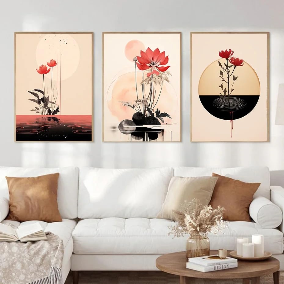 Floraison lotus wall art toile impression lot de 3 peintures 30x40cm sans cadre