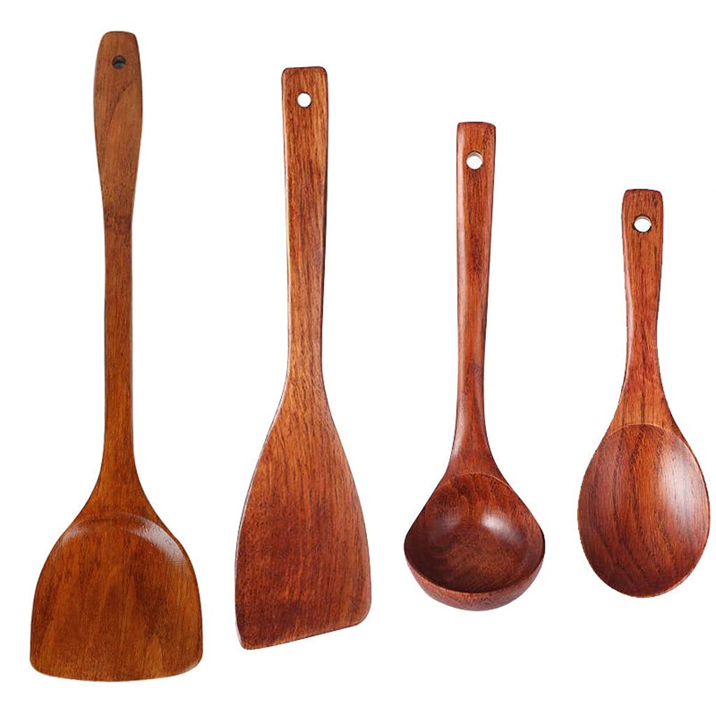 Kochlöffel-Set aus Holz, langer Griff, Salatgabeln und Löffel, antihaftbeschichtet, Küchenhelfer zum Kochen und Servieren, umweltfreundliche Verwendung für Hobbyköche