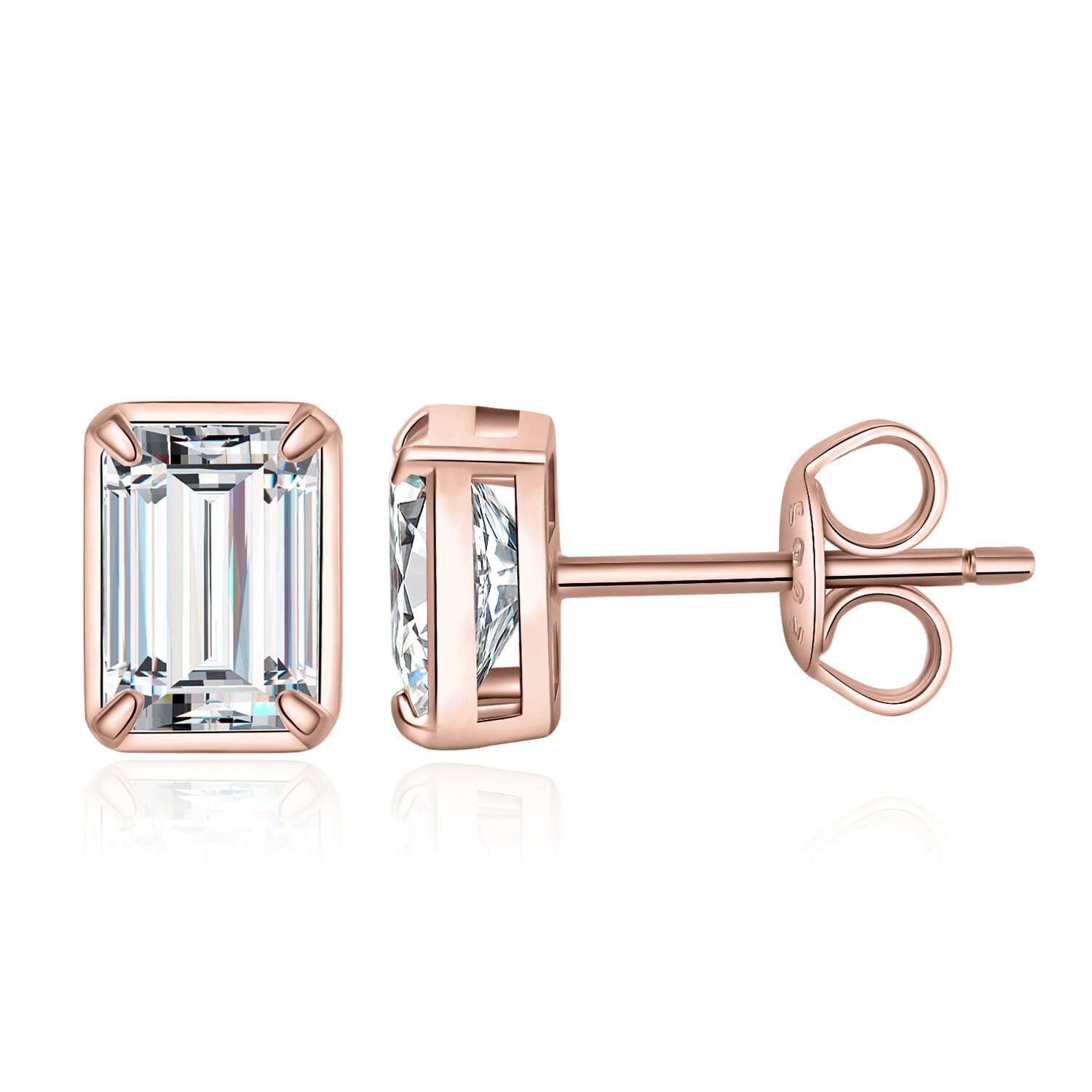 JewelryPalace Szmaragdowy krój 1ct Moissanite Solitaire Kolczyki sztyfty Srebro 925 Kolczyki damskie Srebrne Dziewczyny Kamień szlachetny Prezent Różowe złoto Złoto