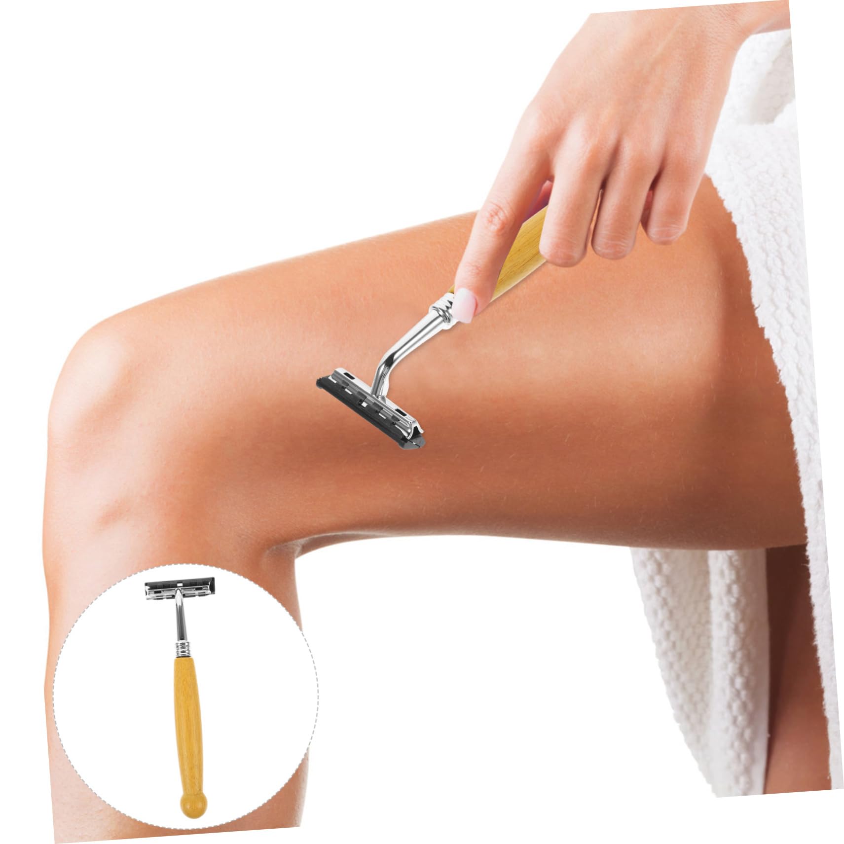 Didiseaon 4-piece Bamboo Handle Razor Set Men's Shaving Razor Hair Clipper Old Style Shaver Smooth Shave Experience