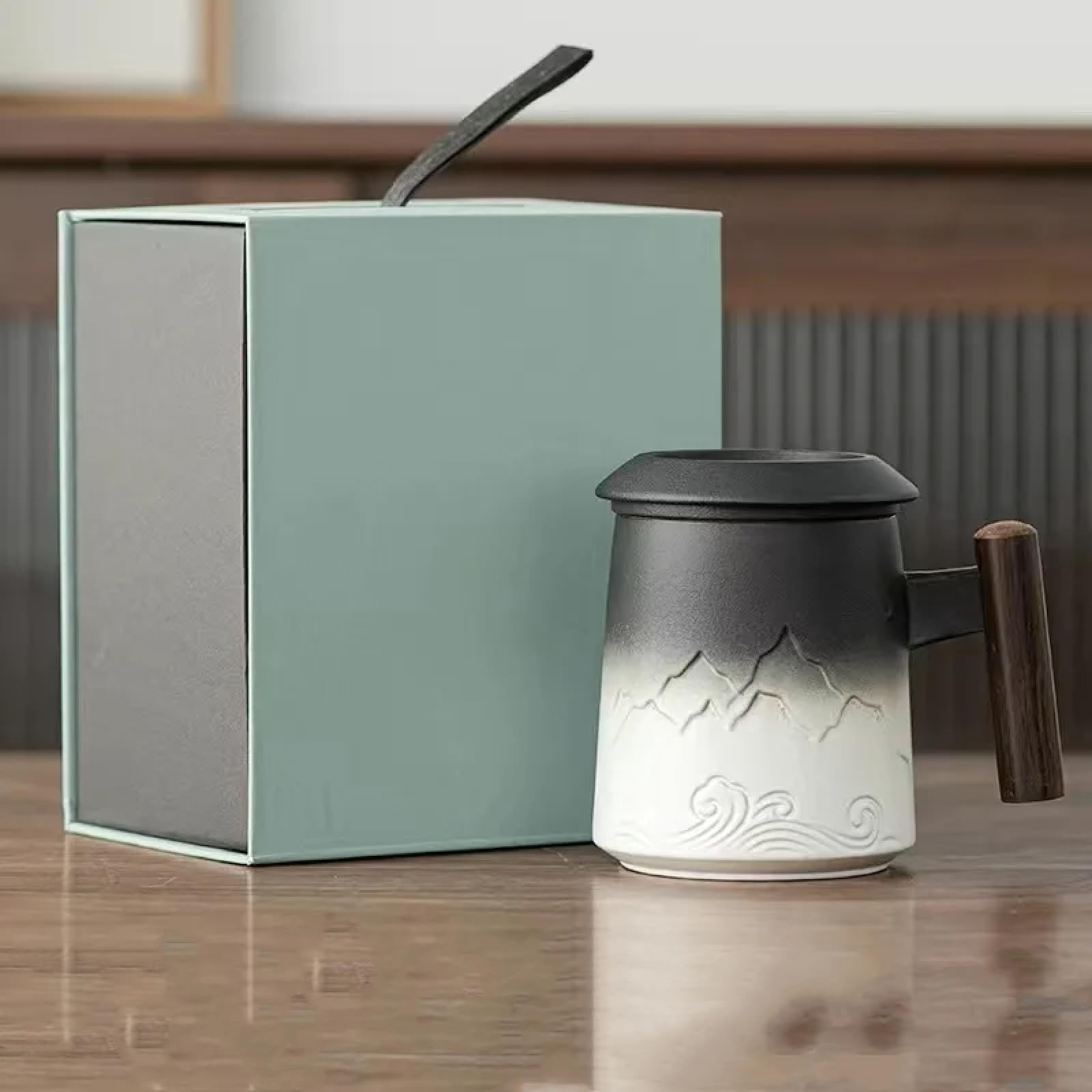 Bicchieri da tè e caffè vintage in ceramica, 400 ml, con coperchio e colino, perfetti per la colazione, bicchieri eleganti per gli amanti del tè e gli appassionati di caffè