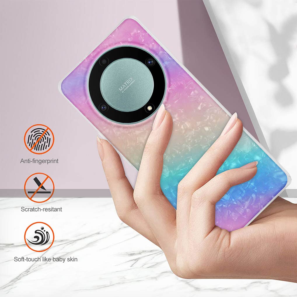 SEAHAI Cover Per Honor Magic 5 Lite 5G - Custodia In Vetro Sfumato Rosa E Blu - Antiurto E Ultrasottile - 5